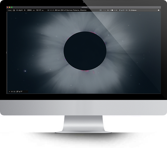 Apple iMac running Starry Night Pro Plus 8 2024 Eclipse Simulation